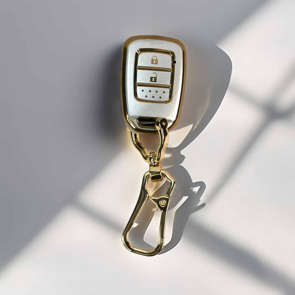 TPU White Gold Car Key Cover For Honda: City 2 button flap Key