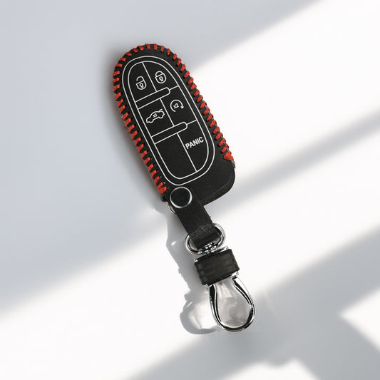 PU 3D Black Leather Key Cover Compatible for Jeep Meridian, Compass, Trailhawk, 3 Button Smart Key
