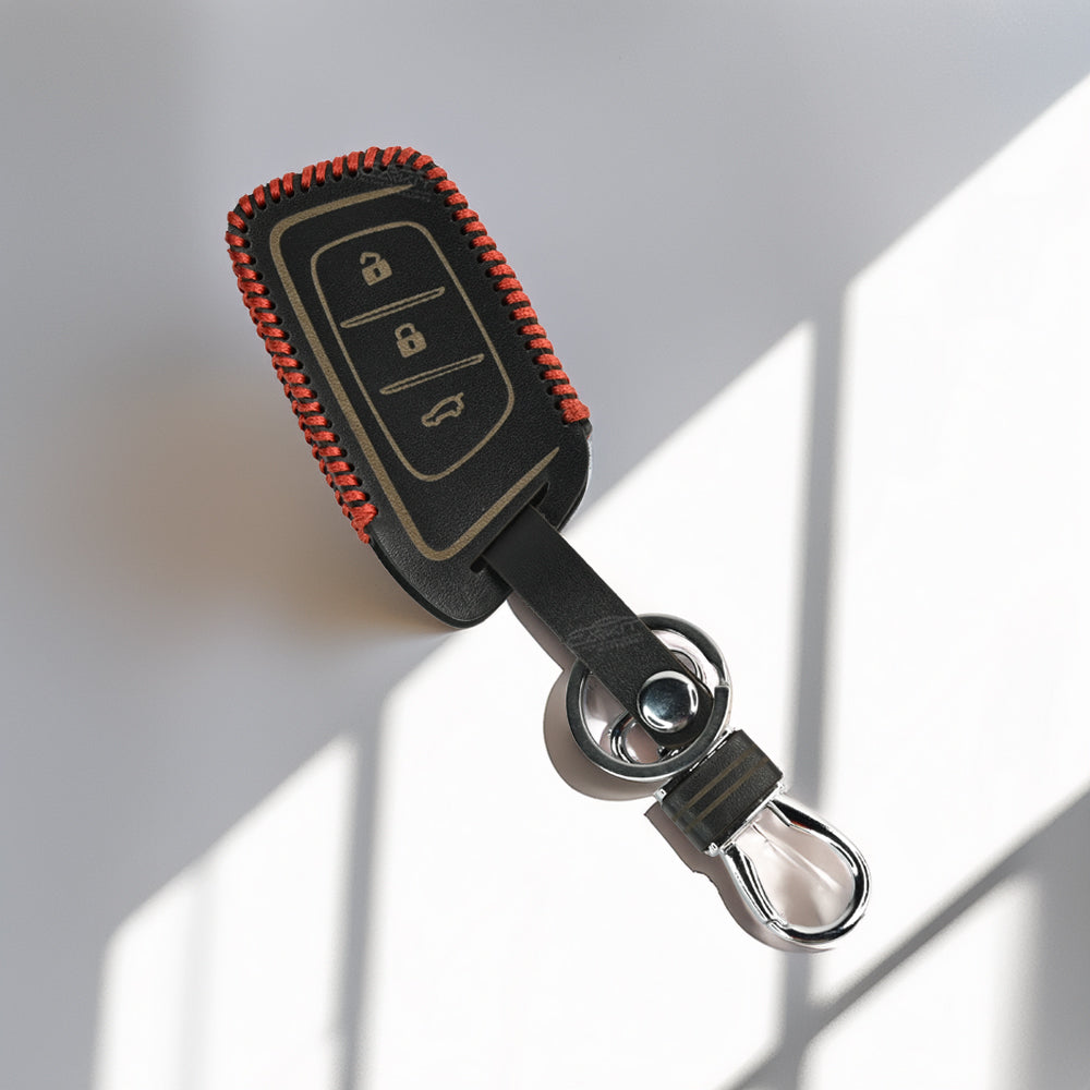 PU 3D Black Leather Car Key Cover For MG: MG Hector 3 Button smart key