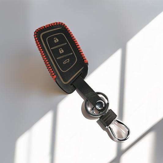 PU 3D Black Leather Car Key Cover For MG: MG Hector 3 Button smart key