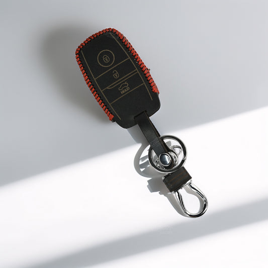 PU 3D Black Leather Car Key Cover For Kia: Seltos, Sonet, Carens, Carnival Smart Key