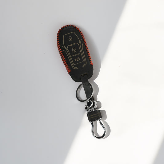 PU 3D Black Leather Car Key Case for Ford New Ecosport | Endeavor | Freestyle | Aspire | Figo | New Fiesta 3 Button Flip Key