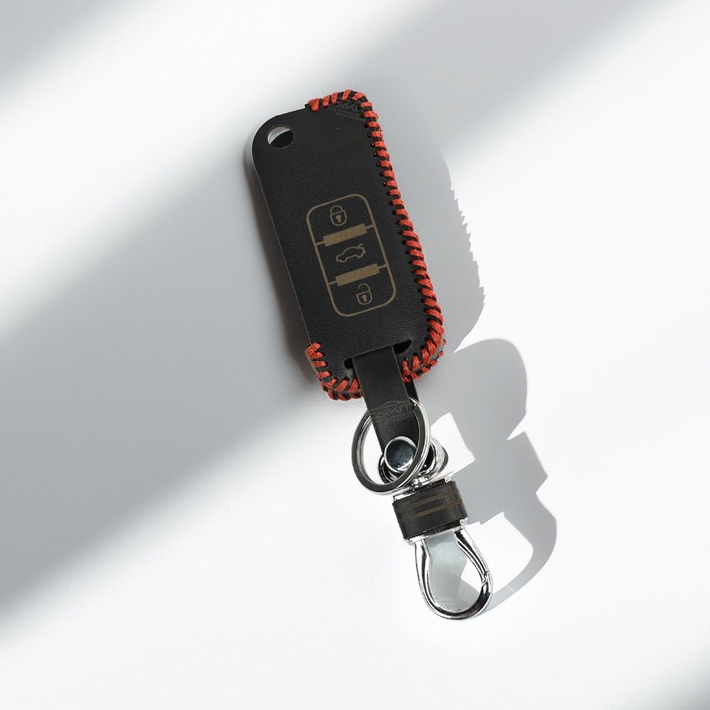PU 3D Black Leather Car Key Cover For Mahindra: XUV500 Flip Key