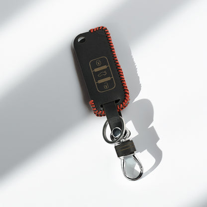 PU 3D Black Leather Car Key Cover For Mahindra: XUV500 Flip Key