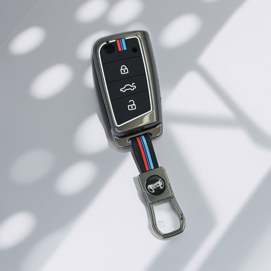 Metal Silicone Key Cover For Skoda Virtus, Tiguan, Jetta, Slavia, Kodiaq, Kushaq, Karoq, Octavia And Volkswagen Virtus, Tiguan, T-Roc, Taigun, Jetta, Octavia, Karoq, Superb, Kodiaq, Slavia Flip Key