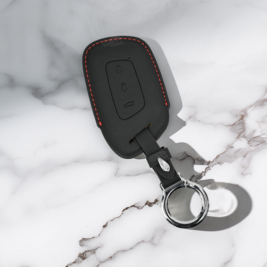 PU 3D Black Leather Car Key Cover For MG: MG Hector 3 Button smart key
