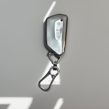TPU Silver Car key Cover For Skoda Octavia 2021 onwards And Volkswagen Virtus 3 Button Smart Key