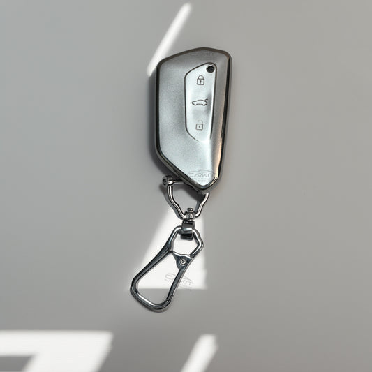 TPU Silver Car key Cover For Skoda Octavia 2021 onwards And Volkswagen Virtus 3 Button Smart Key