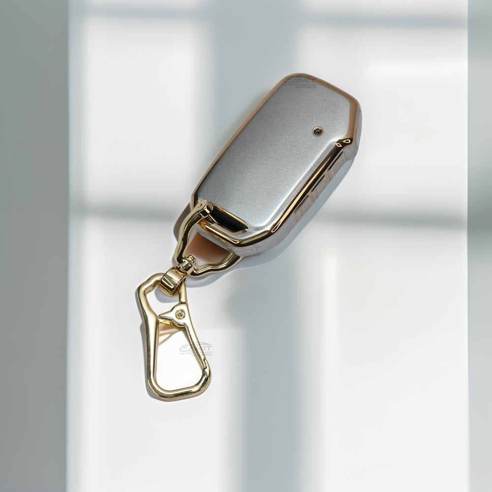 TPU White Gold Car Key Cover For New Kia Seltos 2023 Facelift | Carens X Line | Sonet Facelift - 4 Button Smart Key