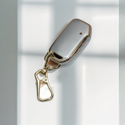 TPU White Gold Car Key Cover For New Kia Seltos 2023 Facelift | Carens X Line | Sonet Facelift - 4 Button Smart Key