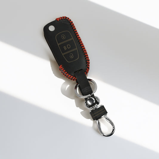 PU 3D Black Leather Car Key Cover For Tata: Nexon, Harrier, Safari, Altroz, Punch, Tiago, Tigor, Zest, Bolt, Hexa 3 button Flip Key