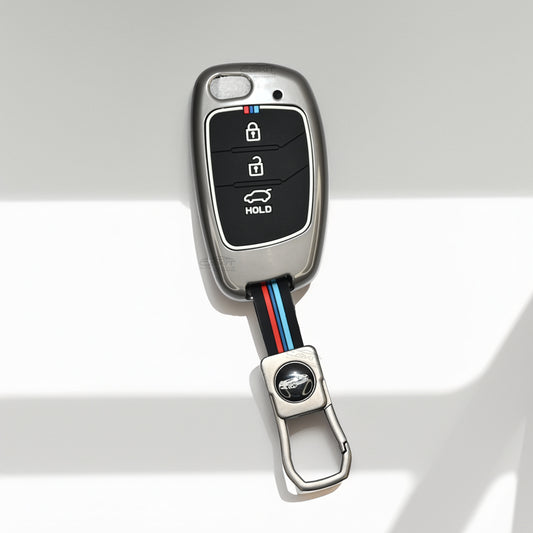 Metal Silicone Key Cover For Hyundai: Creta, Venue, Tucson, Alcazar, I20, Grand I10, Aura, Xcent, Exter 3 button flip key