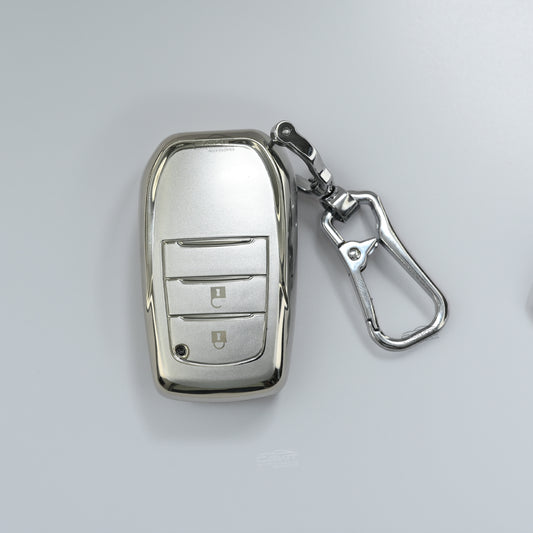 TPU SIlver Key Cover For Toyota: Innova Crysta, Innova HyCross, Hilux 2 button smart key.