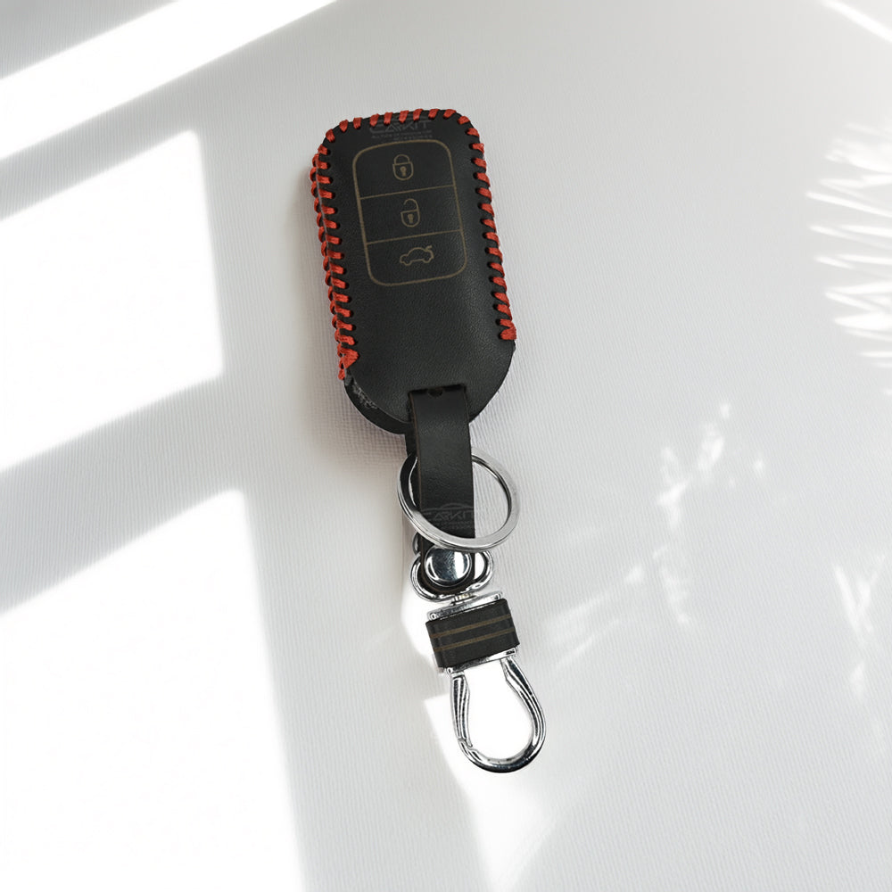 PU 3D Black Leather Car Key Cover For Honda: City, Civic, Jazz, Brio, Amaze, Cr-v, Wr-v, Br-v, Mobilio 3 Button Smart Key