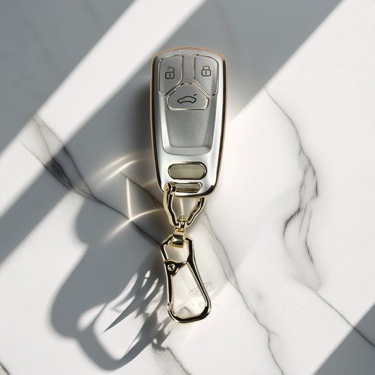 TPU White Gold Car Key For Audi Q5, A5, A8, Q7, A4, A6 3 button smart key