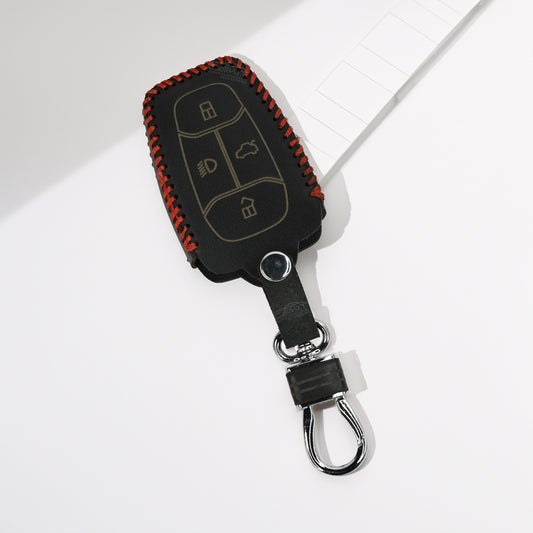 PU 3D Black Leather Car Key Cover For Tata: Nexon, Harrier, Tigor BS6, Tigor EV, Safari 2021, Altroz, Safari Gold, Gravitas, Punch 4 button smart key