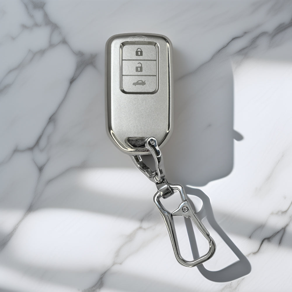 TPU Silver Key Cover For Honda: City, Civic, Jazz, Brio, Amaze, Cr-v, Wr-v, Br-v, Mobilio 3 Button Smart Key