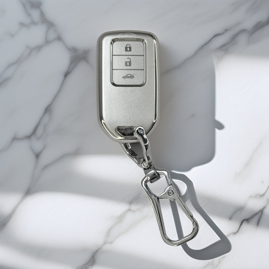 TPU Silver Key Cover For Honda: City, Civic, Jazz, Brio, Amaze, Cr-v, Wr-v, Br-v, Mobilio 3 Button Smart Key