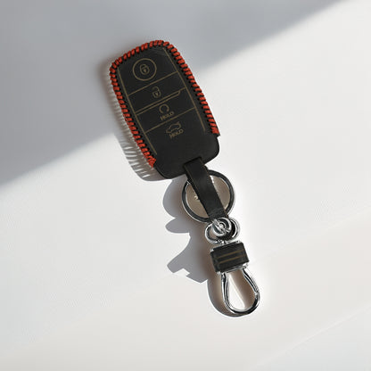 PU 3D Black Leather Car Key Cover For Kia: Seltos, Sonet, Carens, Seltos X-line 4 button smart key