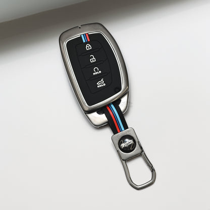 Metal Silicone Key Cover For Hyundai: Alcazar, Creta 2021 onwards 4 button smart key