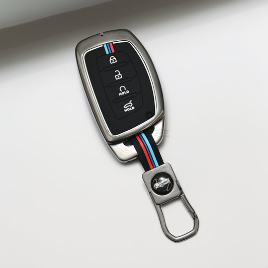 Metal Silicone Key Cover For Hyundai: Alcazar, Creta 2021 onwards 4 button smart key