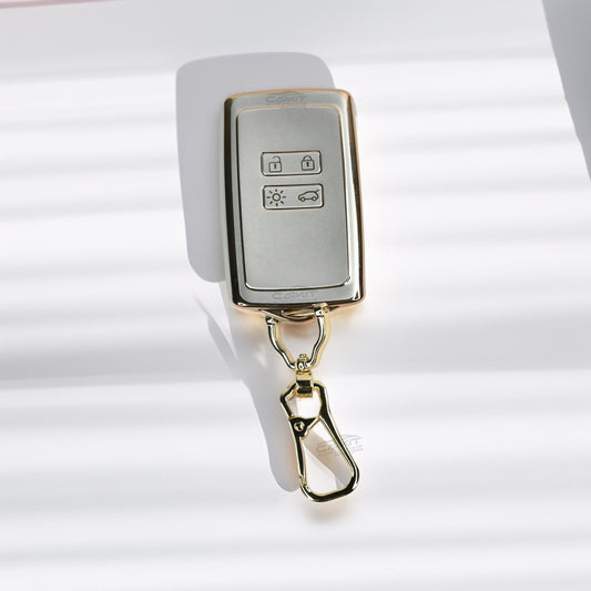 TPU White Gold Car key Cover For Renault Triber | Kiger | New Kwid Smart Key