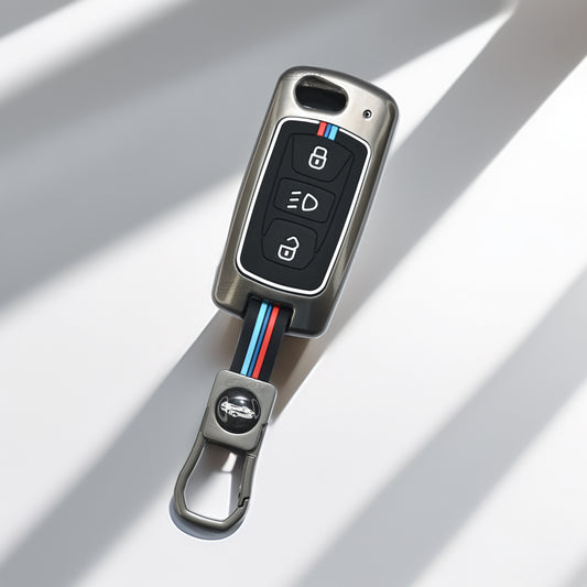 Metal Car Key Cover For Tata: Nexon, Harrier, Safari, Altroz, Punch, Tiago, Tigor, Zest, Bolt, Hexa 3 button Flip Key