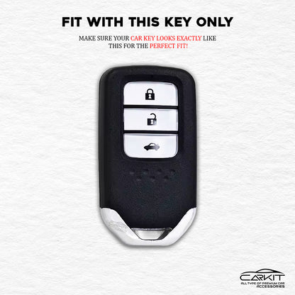 Metal Silicon Car Key Cover For Honda: City, Civic, Jazz, Brio, Amaze, Cr-v, Wr-v, Br-v, Mobilio 3 Button Smart Key
