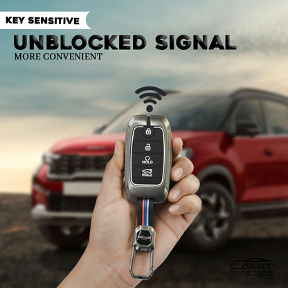 metal Car Key Cover For Kia: Seltos, Sonet, Carens, Seltos X-line 4 button smart key