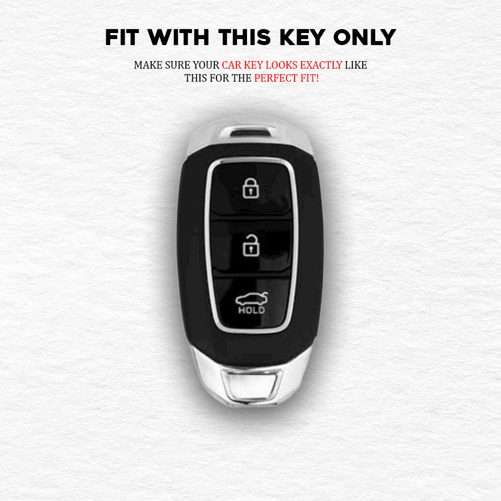 PU 3D Leather Key Cover For Hyundai: i20, Kona, Verna 2018 onwards 3 button smart key