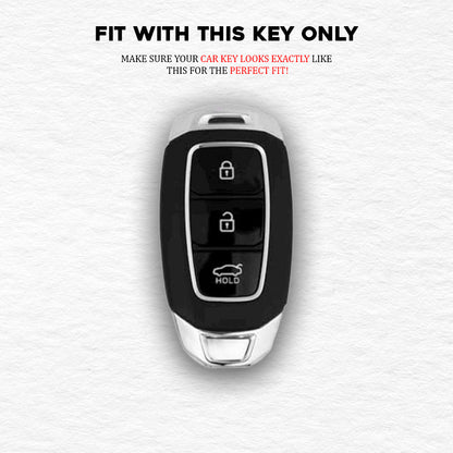 PU 3D Leather Key Cover For Hyundai: i20, Kona, Verna 2018 onwards 3 button smart key