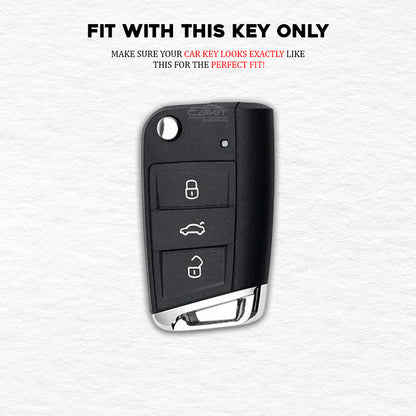 PU 3D Black Leather Car Key Cover For Skoda Virtus, Tiguan, Jetta, Slavia, Kodiaq, Kushaq, Karoq, Octavia And Volkswagen Virtus, Tiguan, T-Roc, Taigun, Jetta, Octavia, Karoq, Superb, Kodiaq, Slavia Flip Key