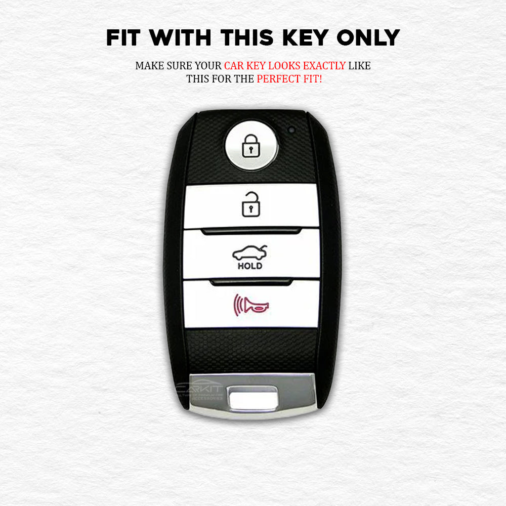 PU 3D Black Leather Car Key Cover For Kia: Seltos, Sonet, Carens, Carnival 4 Button Smart Key