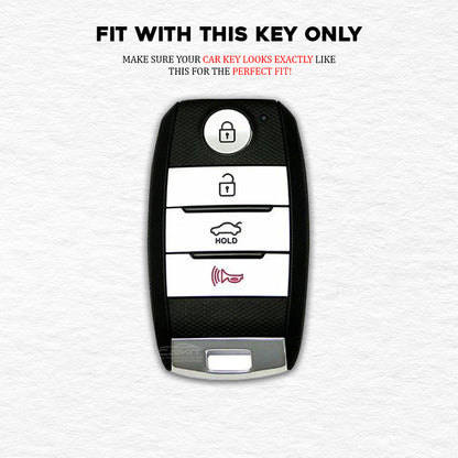 PU 3D Black Leather Car Key Cover For Kia: Seltos, Sonet, Carens, Carnival 4 Button Smart Key