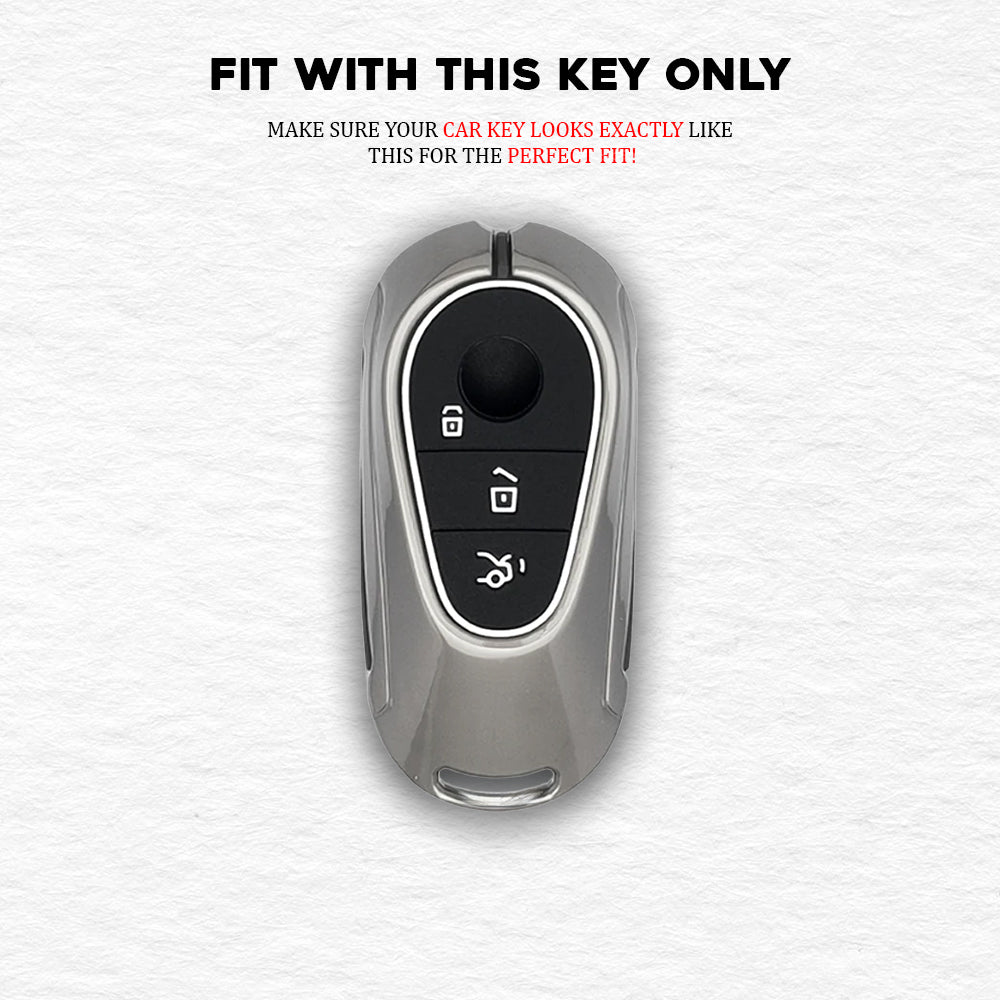 PU 3D Black Leather Car Key Cover For  New Mercedes Benz Maybach | S Class | E Class (3 Button Smart Key)
