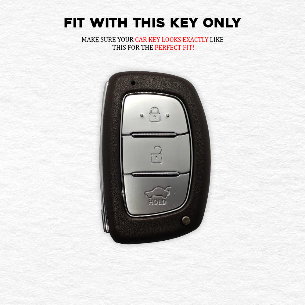 Metal Leather Brown Car Key Cover For Hyundai: i20, Creta, Venue, Tucson, Alcazar, Verna, Xcent, Aura, Elantra 3 button smart key