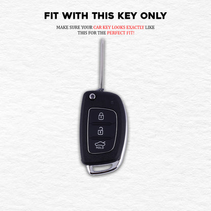 PU 3D Black Leather Key Cover For Hyundai: Creta, Venue, Tucson, Alcazar, I20, Grand I10, Aura, Xcent, Exter 3 button flip key