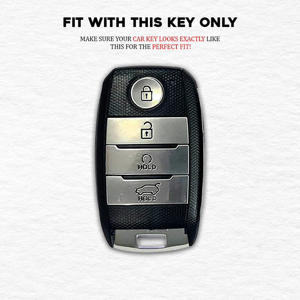 PU 3D Black Leather Car Key Cover For Kia: Seltos, Sonet, Carens, Seltos X-line 4 button smart key