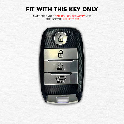 PU 3D Black Leather Car Key Cover For Kia: Seltos, Sonet, Carens, Seltos X-line 4 button smart key
