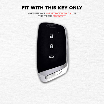 PU 3D Black Leather Car Key Cover For MG: MG Hector 3 Button smart key