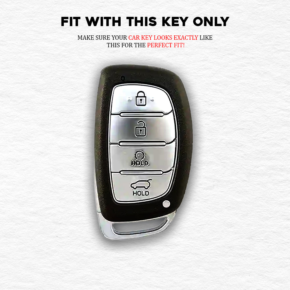 Metal Leather Brown Car Key Cover For Hyundai: Alcazar, Creta 2021 onwards 4 button smart key