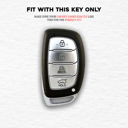 Metal Leather Brown Car Key Cover For Hyundai: Alcazar, Creta 2021 onwards 4 button smart key