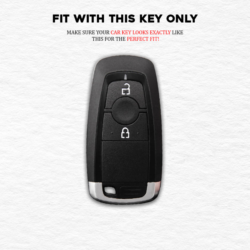 PU 3D Black Leather Car Key Case for Ford Ecosport | Endeavour | Freestyle | Aspire | Figo (2 button Smart Key)