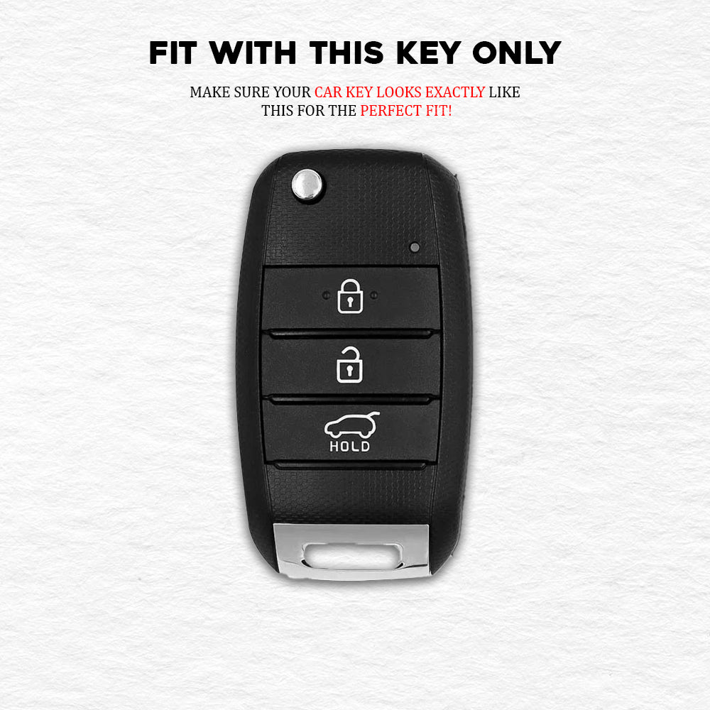 TPU Silver Car Key Cover For Kia: Seltos, Sonet, Carens 3 Button Flip Key