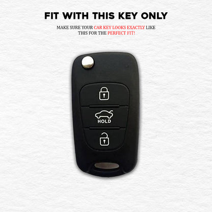 PU 3D Black Leather Key Cover For Hyundai: Creta, Venue, Tucson, Alcazar, I20, Grand I10, Aura, Xcent, Exter 3 button flip key
