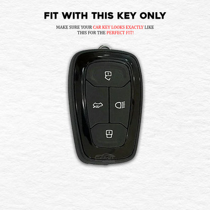 PU 3D Black Leather Car Key Cover For Tata: Nexon, Harrier, Tigor BS6, Tigor EV, Safari 2021, Altroz, Safari Gold, Gravitas, Punch 4 button smart key