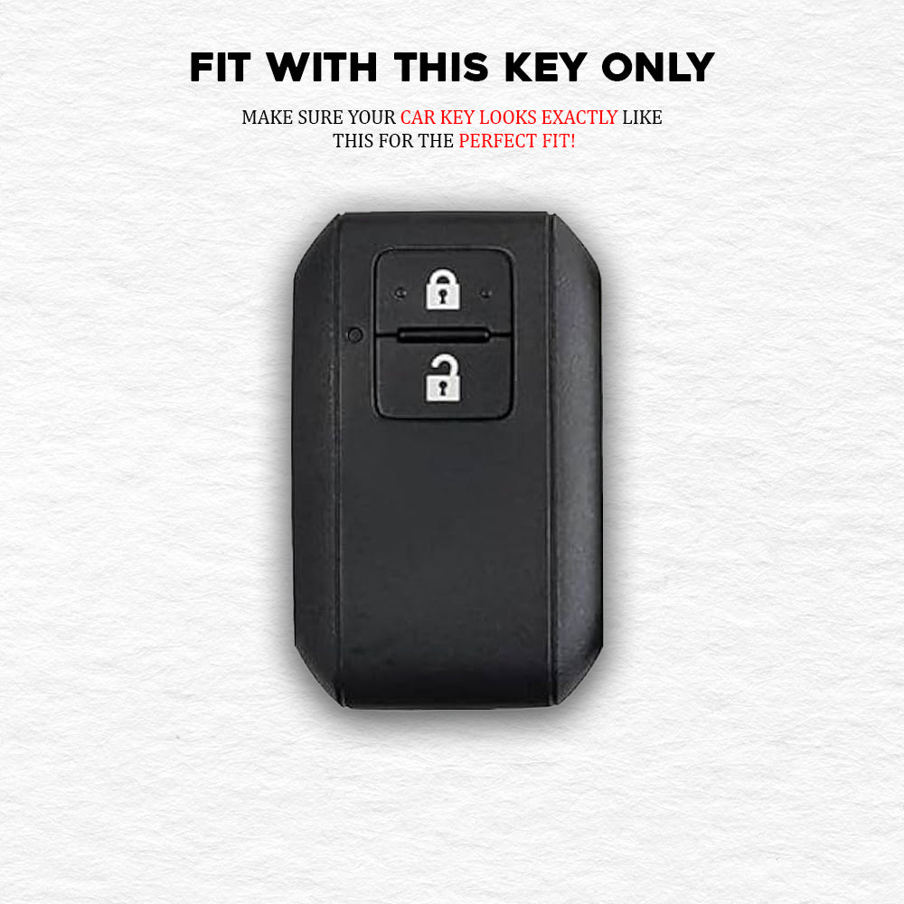 Metal Leather Brown Car Key Cover For Suzuki : Swift, DZire, Baleno, Ertiga, Grand Vitara, Brezza, Fronx, Jimny XL6, Ignis, Toyota: Glanza, Urban Cruiser Hyryder, Rumion 2 button smart key.