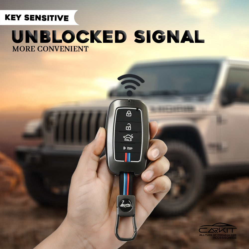 metal Car Key Cover For Kia: Seltos, Sonet, Carens, Carnival 4 Button Smart Key