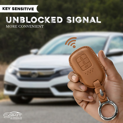 PU-3D Leather Car Key Cover For Honda: City, Civic, Jazz, Brio, Amaze, Cr-v, Wr-v, Br-v, Mobilio 3 Button Smart Key