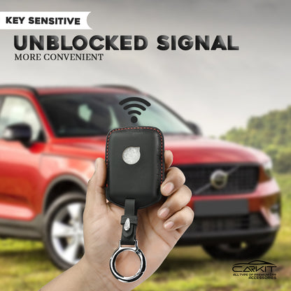 PU 3D Black Leather Car Key Cover For Volvo Smart Key